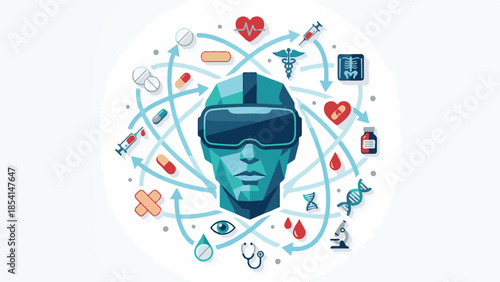 Virtual Reality and Digital Healthcare Innovation with Medical Icons