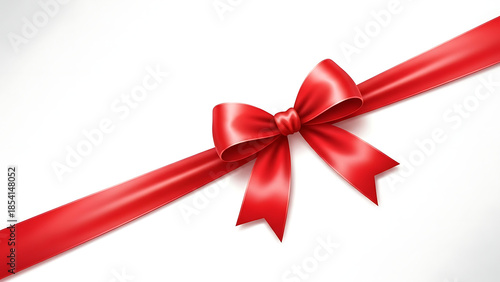A red ribbon with a bow on a white background