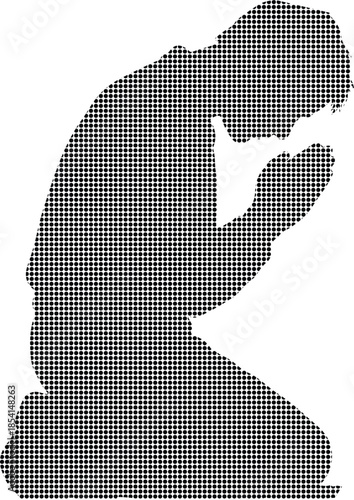 A man kneeling in contemplation and prayer, with a file reference to man pry.eps