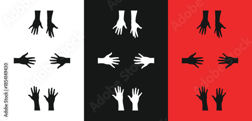 Hand gestures silhouettes in white black and red