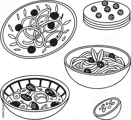 A delicious vector set of Italian pizza icons featuring tasty cheese, tomato, and pepperoni illustrations perfect for a restaurant menu or fast food snack