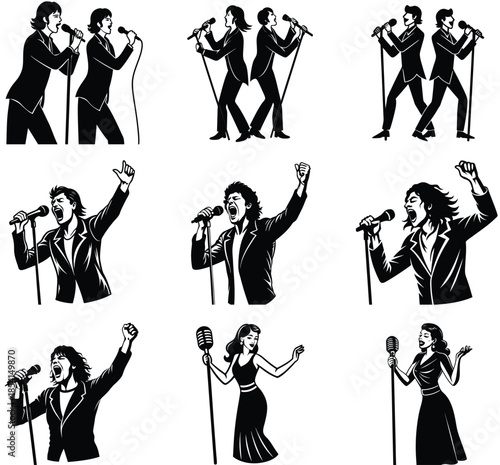 Singers and Performers Silhouette Vector Illustration