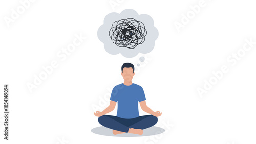 Man meditating with tangled thoughts, symbolizing stress, confusion, and mental clutter