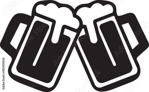 Beer mug silhouette vector, two beer mug cheers icon vector illustration