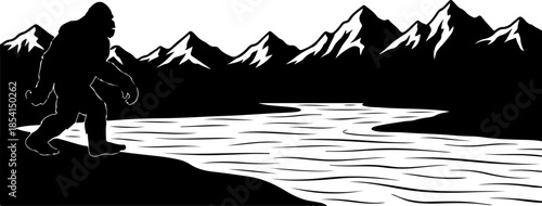 Mountain Bigfoot Silhouette Illustration