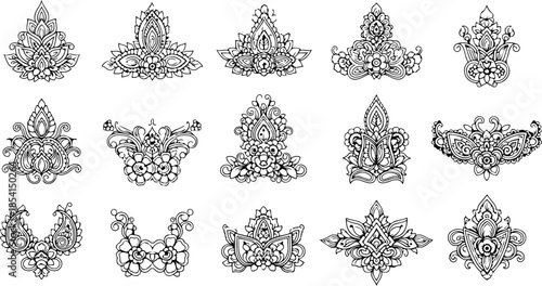Ornate Vintage Jewelry Line Art And Ornament Vector Set