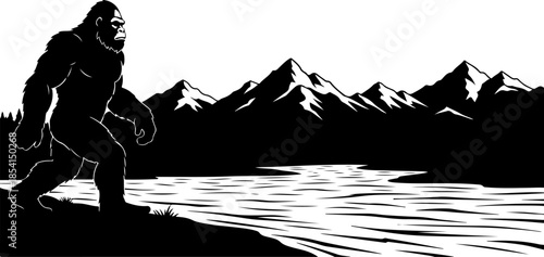 Mountain Bigfoot Silhouette Illustration