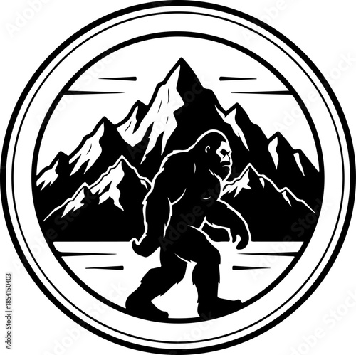 Bigfoot Silhouette in Mountain Wilderness Illustration