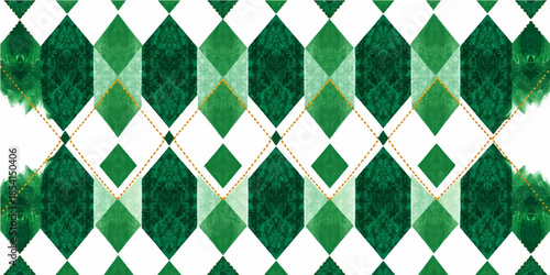 Seamless vector design featuring a green and white checkered plaid pattern with stripes and grass textures for vintage picnic tablecloth fabric or geometric wallpaper decoration