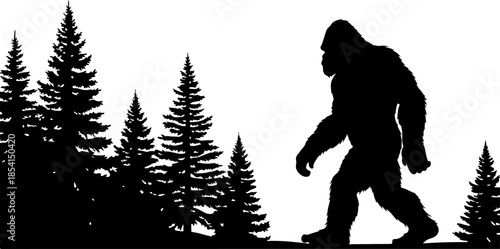 Bigfoot Silhouette in Mountain Wilderness Illustration