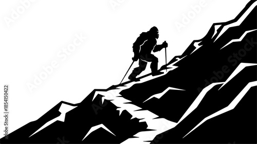 Bigfoot Silhouette in Mountain Wilderness Illustration