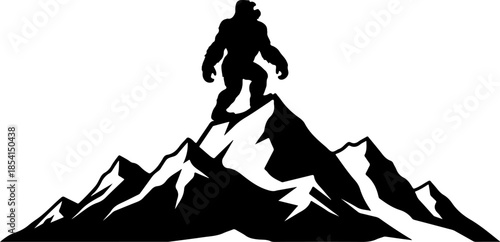 Bigfoot Silhouette in Mountain Wilderness Illustration