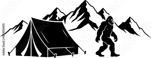 Bigfoot Silhouette in Mountain Wilderness Illustration