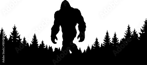 Bigfoot Silhouette in Mountain Wilderness Illustration