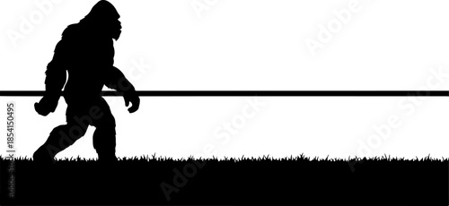 Bigfoot Silhouette in Mountain Wilderness Illustration