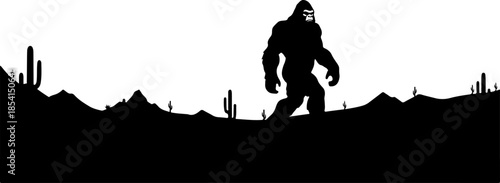 Bigfoot Silhouette in Mountain Wilderness Illustration