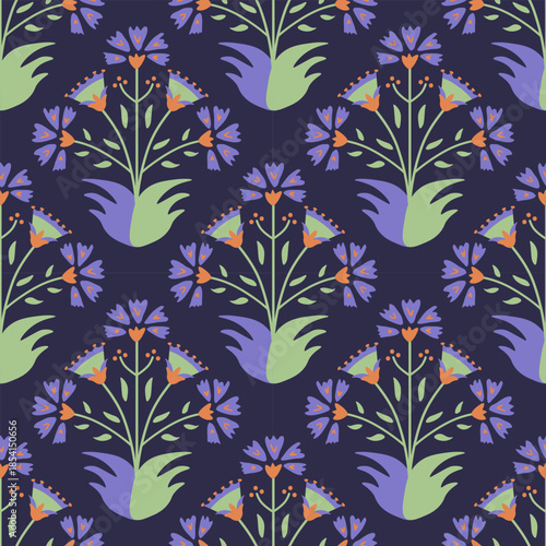 Seamless ethnic decorative vector floral pattern