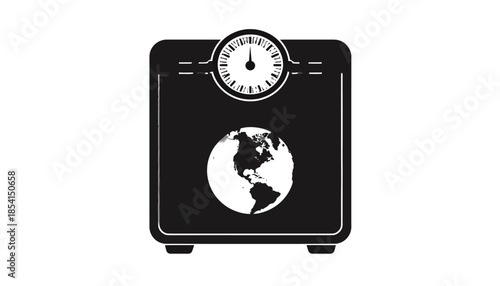 Conceptual illustration of global issues and environmental concerns on a weighing scale.