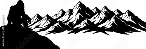 Bigfoot Silhouette in Mountain Wilderness Illustration