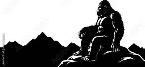 Bigfoot Silhouette in Mountain Wilderness Illustration