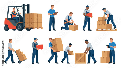 Logistics and Delivery Services: Warehouse Workers Handling Packages