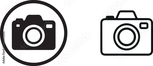 Two simple black and white camera icons one inside a circle