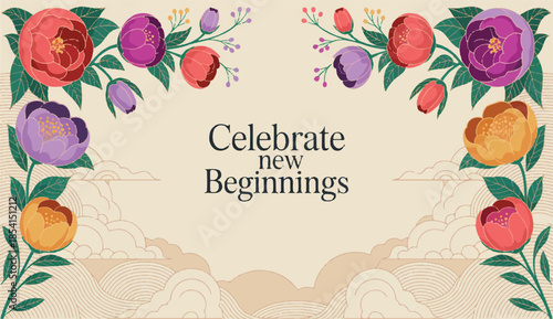 Pink spring tulip floral vector design frame card for Easter holiday decoration