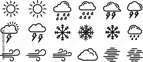 Weather icons set with various conditions and symbols