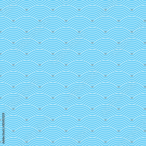 Blue geometric seamless repetitive Colorful vector curvy waves pattern texture background.