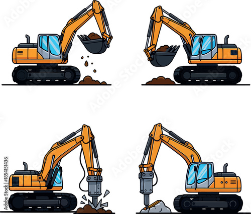 Hydraulic Excavator Vector Set