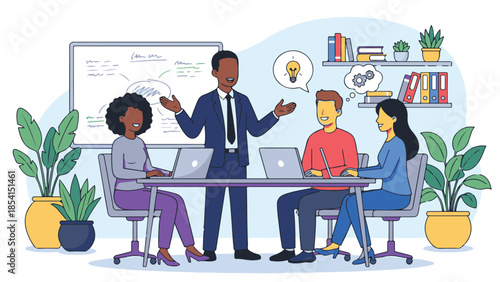 Diverse Business Team Collaborating and Brainstorming in a Meeting Room