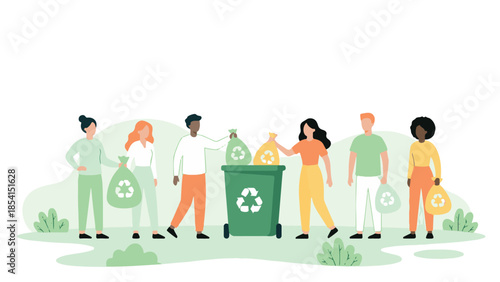 Diverse group of people actively recycling waste for environmental protection