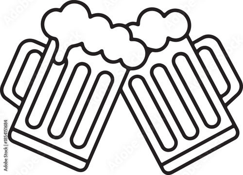 Beer mug line art vector, two beer mug cheers icon vector illustration