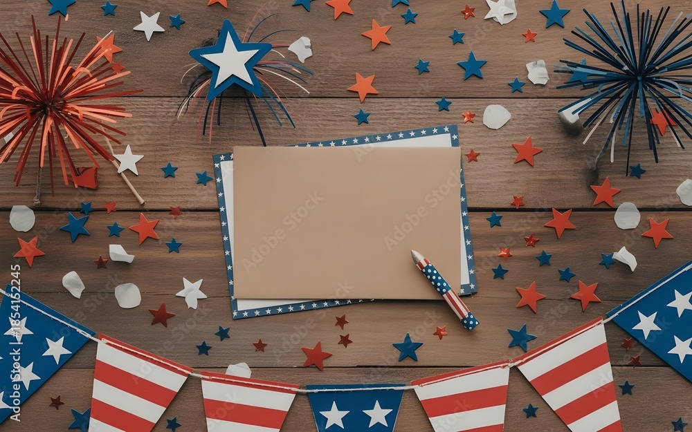 Obraz premium Patriotic arrangement with blank space for message and festive american decorations