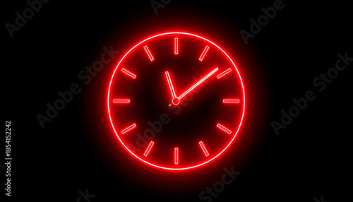 Neon Clock Displaying Time on Black Background.