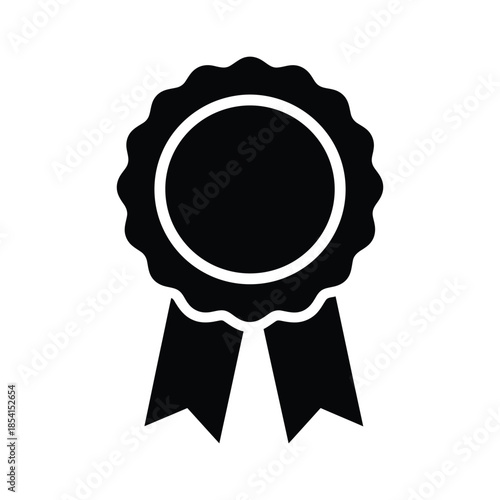 Black rosette award ribbon icon on white background medal badge