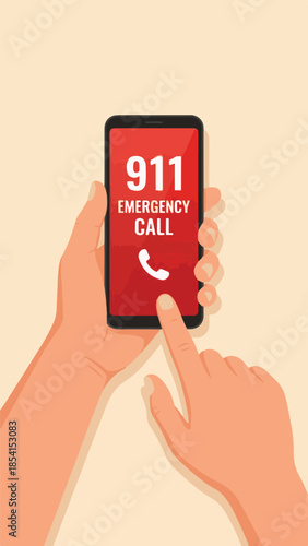Hand holding smartphone making an emergency 911 call for help