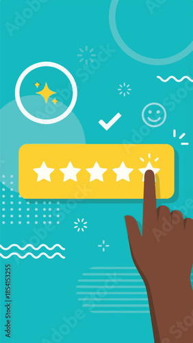Hand tapping on a five-star rating for excellent customer experience