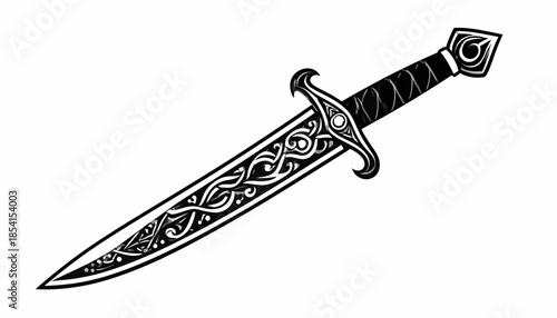 Intricate vector illustration of a medieval dagger with Celtic knotwork design.