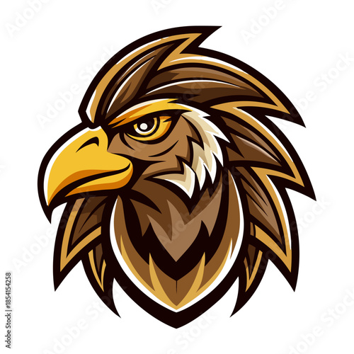 Tribal Eagle Chief Mascot Logo Vector, Gold and Dark Brown Esport Crest with Bold Lines