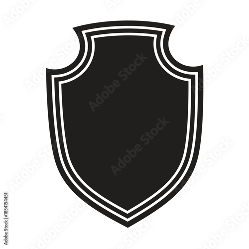 Vintage Solid Black Heraldic Shield Badge with Elegant Tiered Border Outline