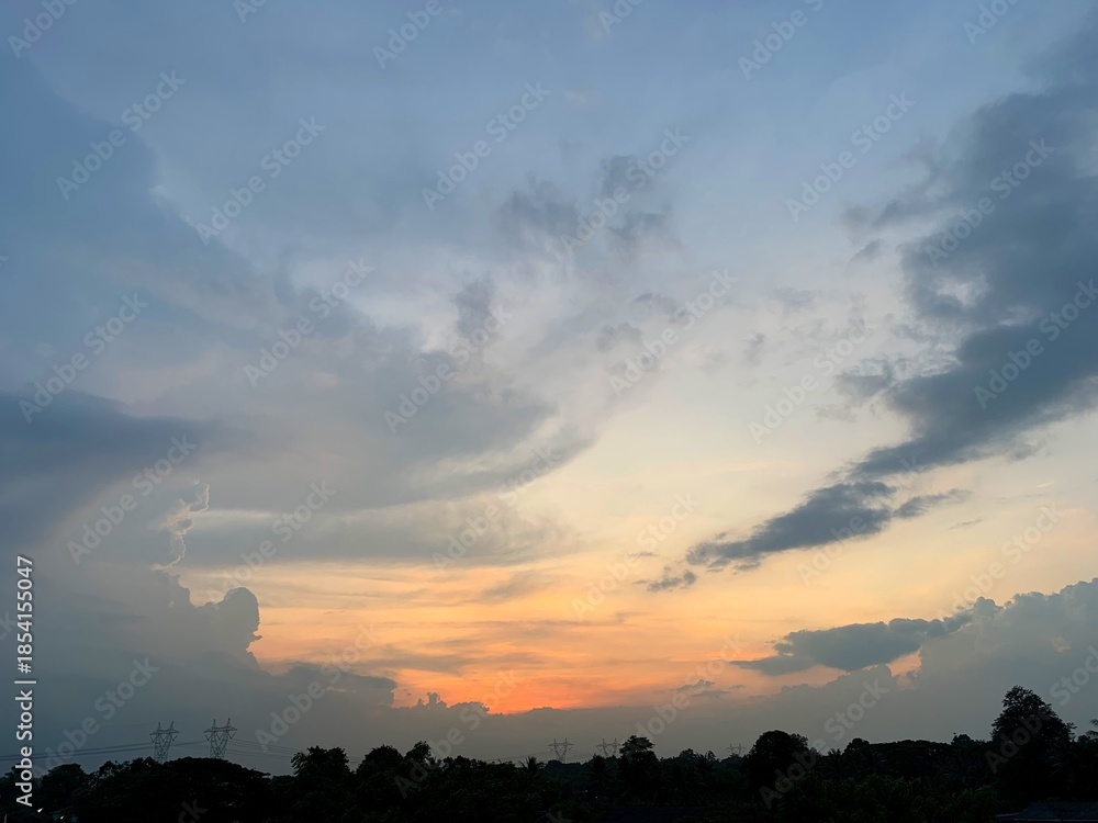 Fototapeta premium Dramatic Sunset Sky Over Rural Landscape