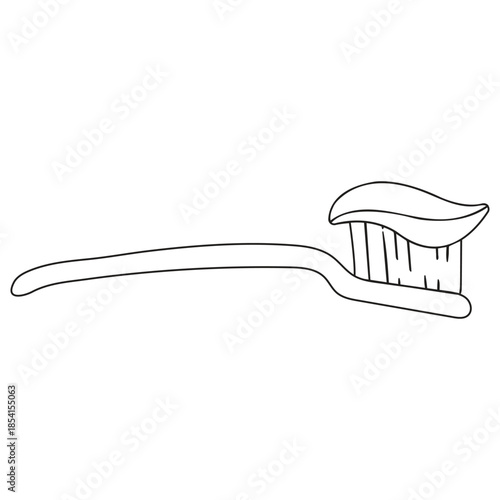 Minimalistic toothbrush with toothpaste outline illustration