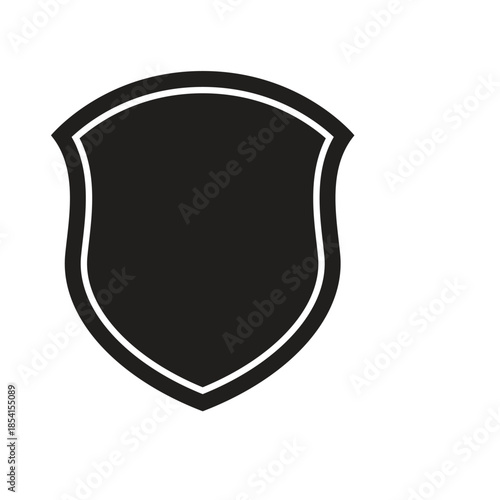 Vintage Solid Black Heraldic Shield Badge with Elegant Tiered Border Outline