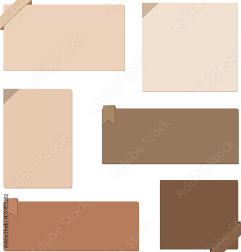 Collection of neutral colored sticky notes arranged with slightly bent corners