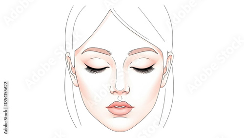 Illustration of a serene woman's face with closed eyes, showcasing elegant facial features and soft skin tones.