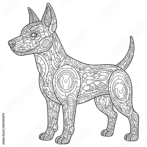 Futuristic Robotic Dog Coloring Page – Detailed Cyberpunk Mechanical Animal Illustration for Kids and Adults
