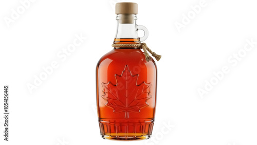 Canvastavla Maple syrup in glass bottle with maple leaf design isolated PNG, traditional Can