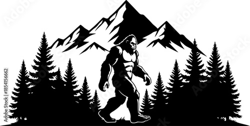 Bigfoot Silhouette Mountain Scene