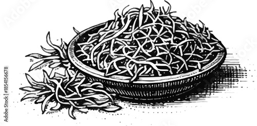 Vintage Cloves in Bowl Illustration Black and White